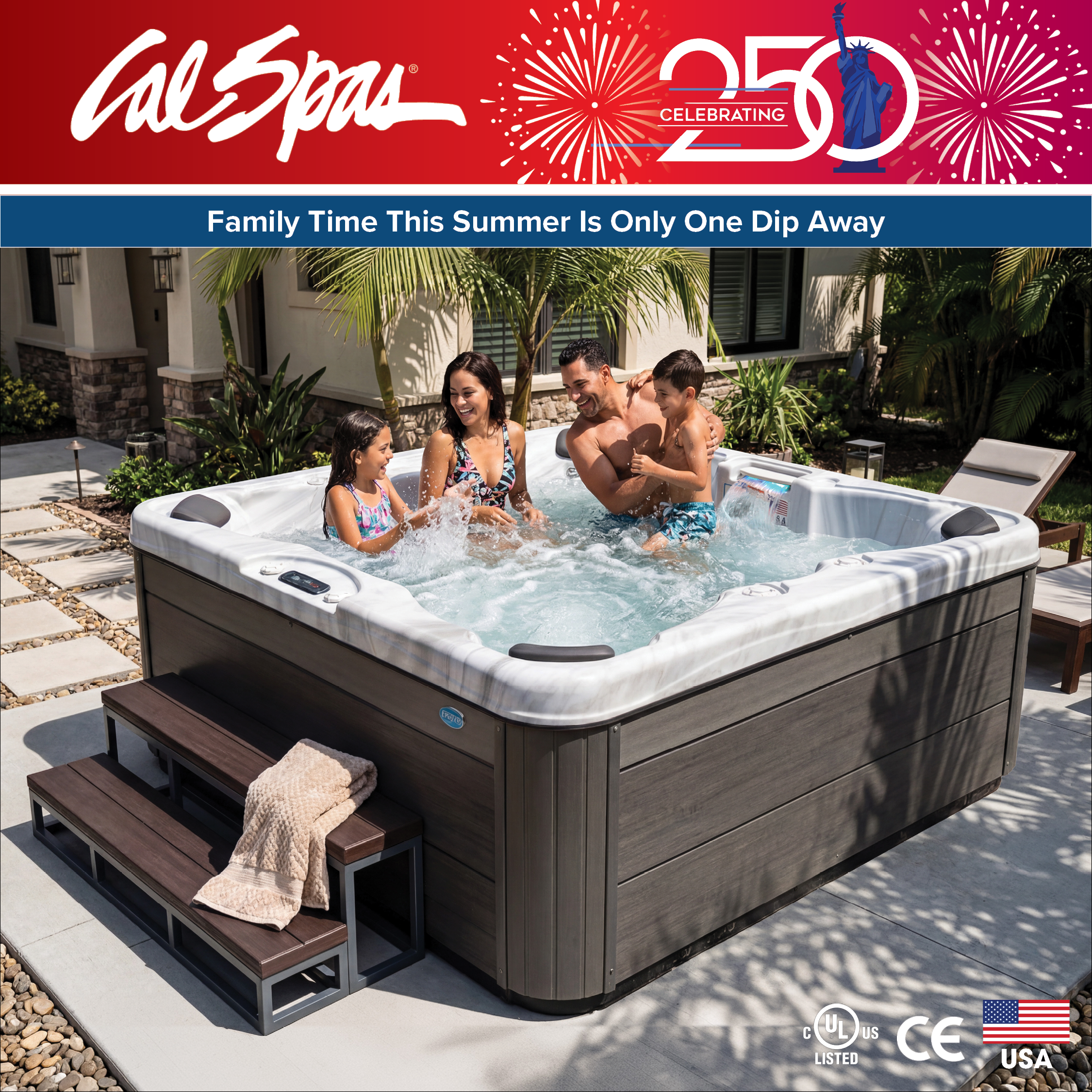 Calspas hot tub being used in a family setting - Elizabeth
